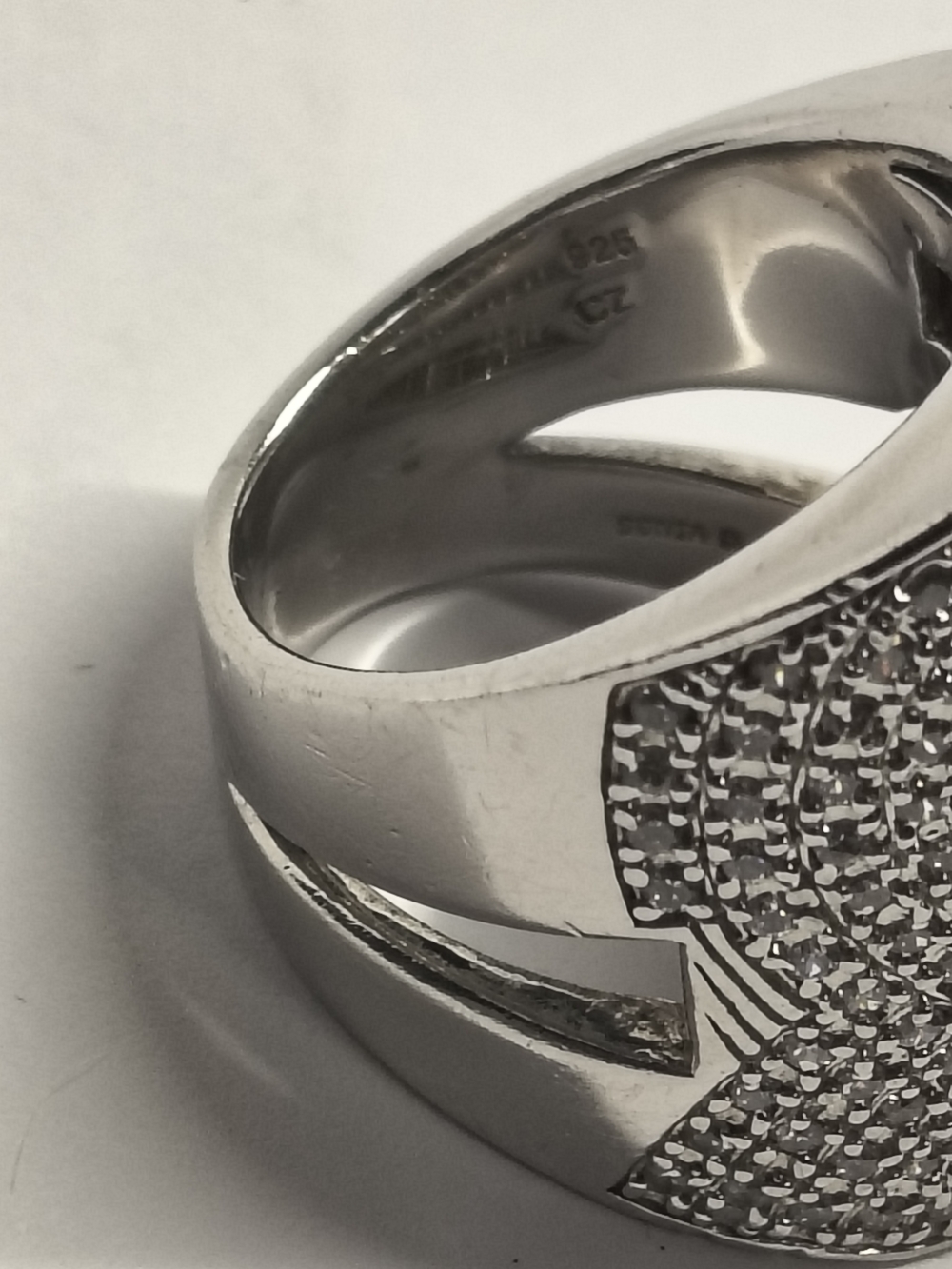 Sonia Bitton Pavé Face Statement Ring 925 Sterling Silver CZ Wide Band - Picture 5 of 6